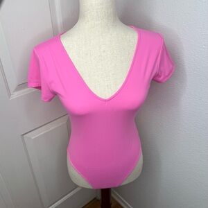 Steve Madden Erika Punch Pink Cap Sleeve Fitted Bodysuit SZ S